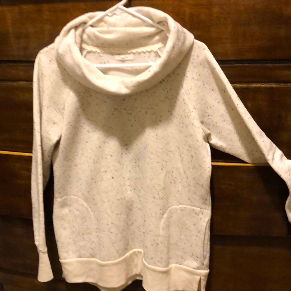 Cowl neck warm sweater, EUC, cream with specks of black/grey, L